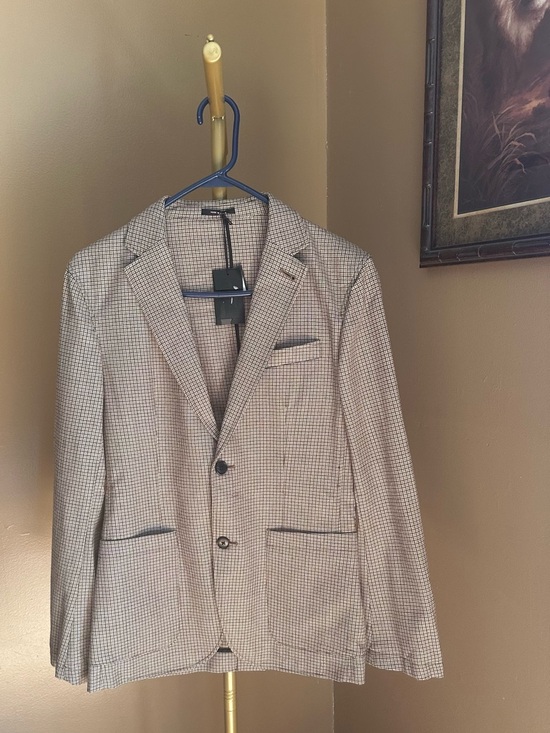 Club Monaco Men's Beige and Black Check Blazer - Picture 2 of 5